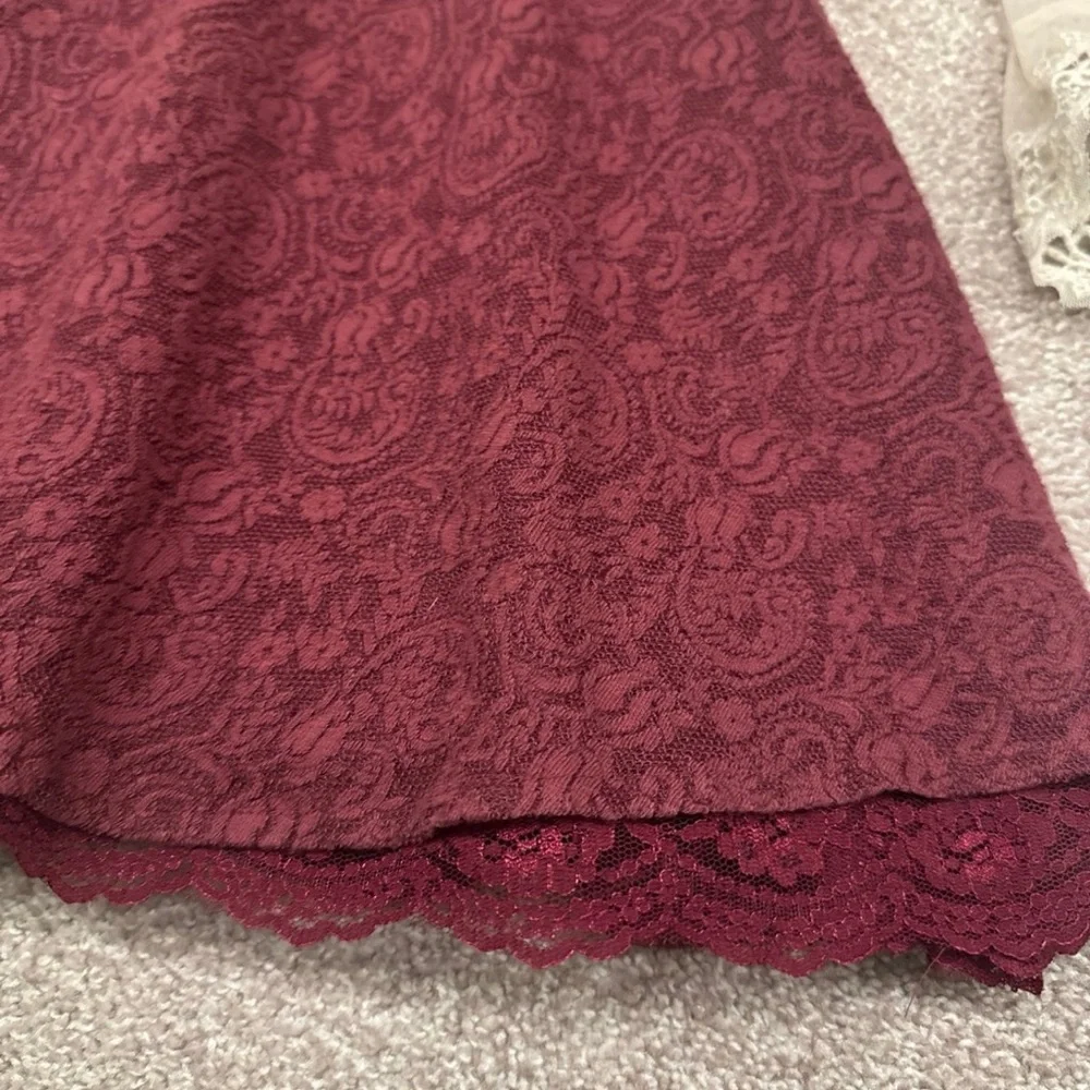 Free People Cream and Burgundy Long Sleeve Dress xs 2 Victorian lace Victoria - Picture 4 of 7